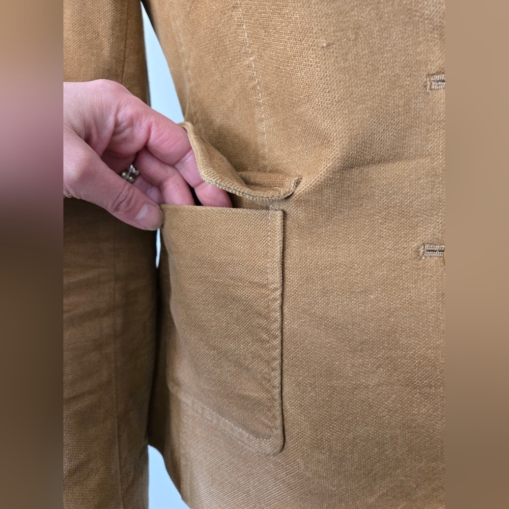 BANANA REPUBLIC Fitted Cotton Tan Blazer With Gold Buttons And Elbow Patches.4P - Picture 3 of 16